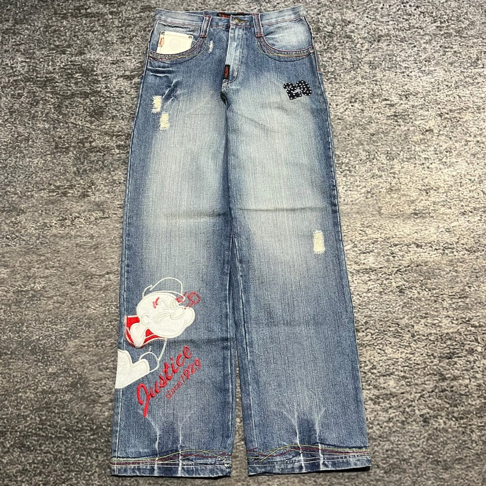 NWT Vintage Justice Popeye Jeans 30x32 Blue Y2K Baggy Wide‎ Leg Hip-Hop Skater